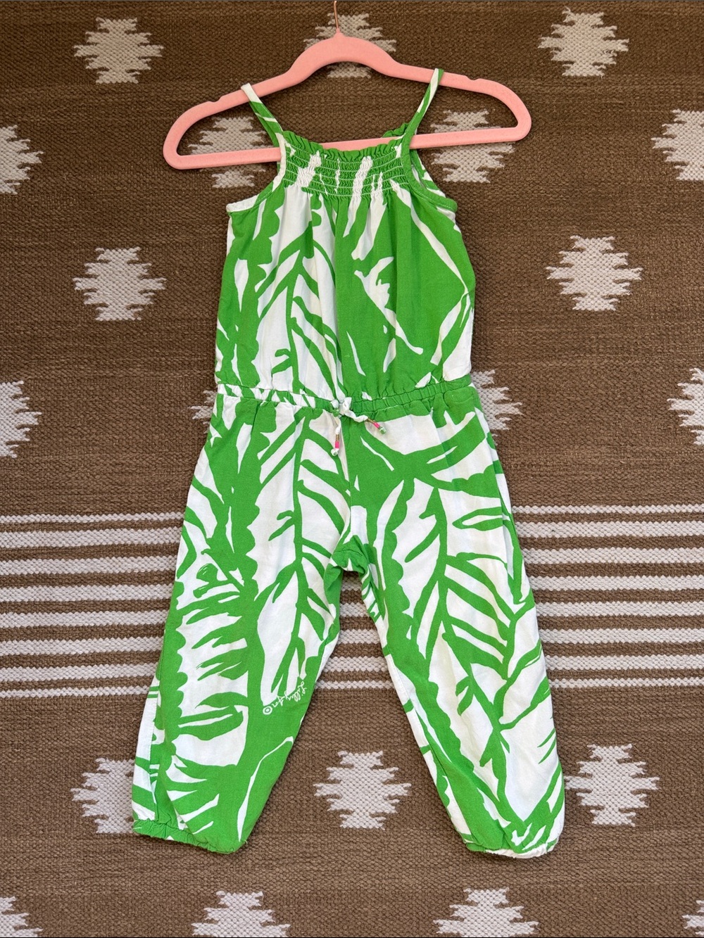 Lilly Pulitzer Green and White Leaf-Print Girls' Romper